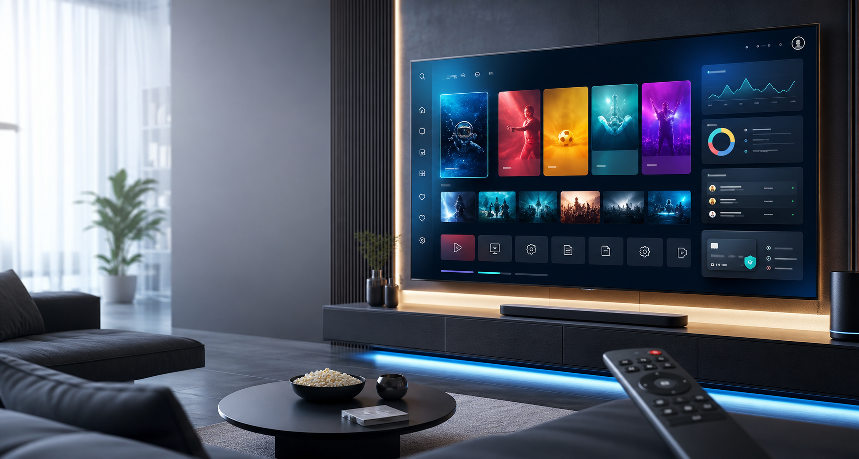 Interfaz premium de IPTV en un televisor moderno